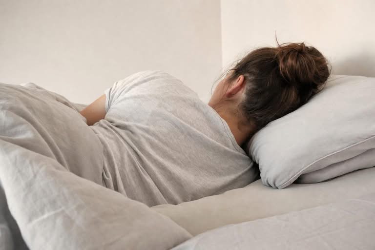 A person sleeping on their side with head and neck level and well supported on a pillow